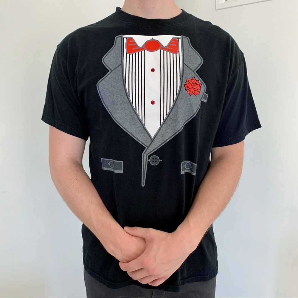 Black Tuxedo Graphic T-shirt Short Sleeve Costume Red White Party Dance Hallowee